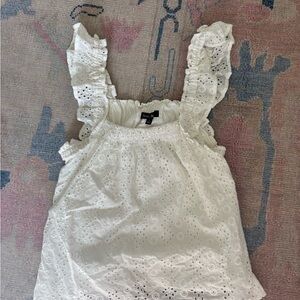 White Eyelet Ruffle Strap Top
Size Small